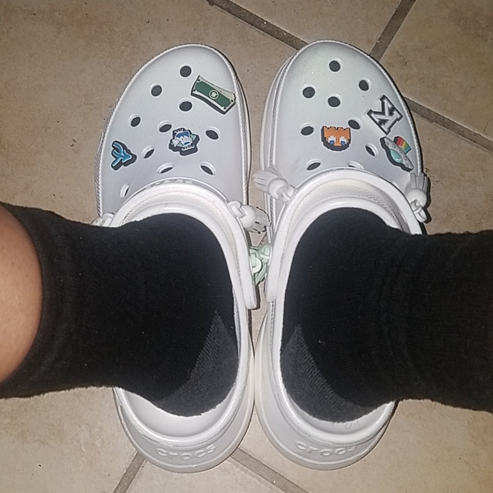 Sparkly White Bae Crocs